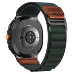 Cinturino per orologio in nylon Alpine con etichetta in ecopelle vegana stile retrò., For Samsung Galaxy Watch8 / Watch8 Classic