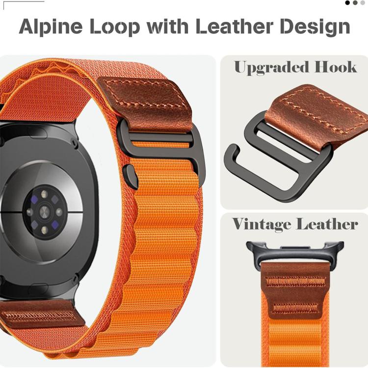 Cinturino per orologio in nylon Alpine con etichetta in ecopelle vegana stile retrò., For Samsung Galaxy Watch8 / Watch8 Classic