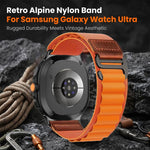 Cinturino per orologio in nylon Alpine con etichetta in ecopelle vegana stile retrò., For Samsung Galaxy Watch8 / Watch8 Classic