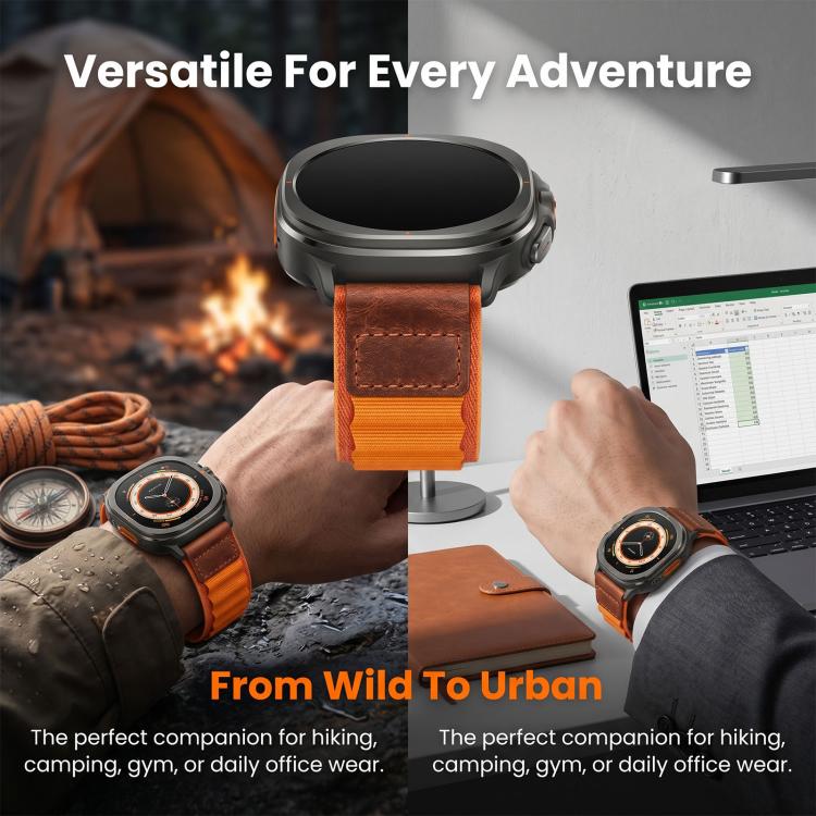 Cinturino per orologio in nylon Alpine con etichetta in ecopelle vegana stile retrò., For Samsung Galaxy Watch8 / Watch8 Classic
