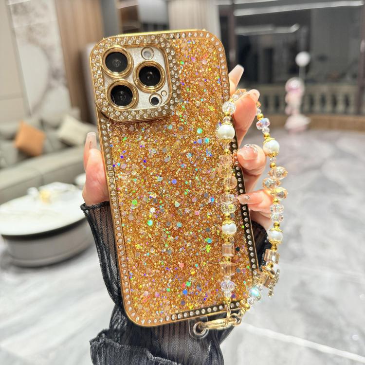 Custodia per telefono in TPU con paillettes glitterate effetto diamante e catena a bracciale, For iPhone 16 Pro Max, For iPhone 16 Pro, For iPhone 16 Plus, For iPhone 16