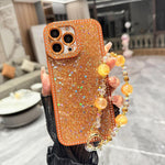 Custodia per telefono in TPU con paillettes glitterate effetto diamante e catena a bracciale, For iPhone 16 Pro Max, For iPhone 16 Pro, For iPhone 16 Plus, For iPhone 16