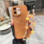 Custodia per telefono in TPU con paillettes glitterate effetto diamante e catena a bracciale, For iPhone 16 Pro Max, For iPhone 16 Pro, For iPhone 16 Plus, For iPhone 16