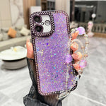 Custodia per telefono in TPU con paillettes glitterate effetto diamante e catena a bracciale, For iPhone 16 Pro Max, For iPhone 16 Pro, For iPhone 16 Plus, For iPhone 16