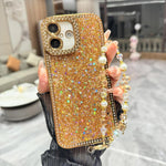 Custodia per telefono in TPU con paillettes glitterate effetto diamante e catena a bracciale, For iPhone 16 Pro Max, For iPhone 16 Pro, For iPhone 16 Plus, For iPhone 16