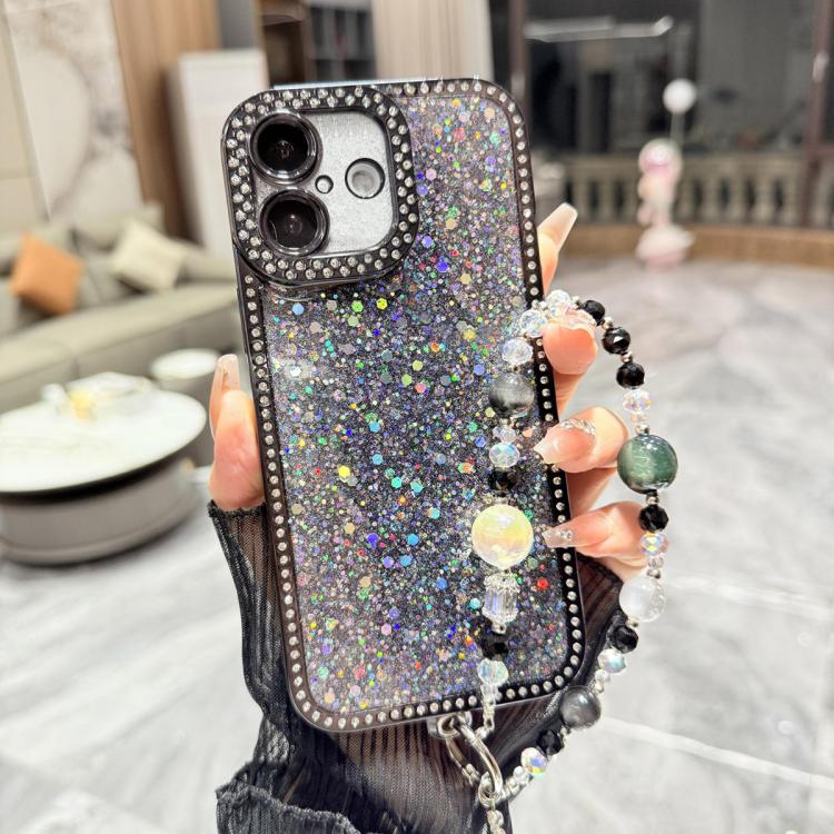 Custodia per telefono in TPU con paillettes glitterate effetto diamante e catena a bracciale, For iPhone 16 Pro Max, For iPhone 16 Pro, For iPhone 16 Plus, For iPhone 16