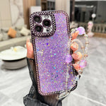Custodia per telefono in TPU con paillettes glitterate effetto diamante e catena a bracciale, For iPhone 15 Pro Max, For iPhone 15 Pro, For iPhone 15 Plus, For iPhone 15