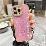 Custodia per telefono in TPU con paillettes glitterate effetto diamante e catena a bracciale, For iPhone 15 Pro Max, For iPhone 15 Pro, For iPhone 15 Plus, For iPhone 15