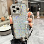 Custodia per telefono in TPU con paillettes glitterate effetto diamante e catena a bracciale, For iPhone 15 Pro Max, For iPhone 15 Pro, For iPhone 15 Plus, For iPhone 15