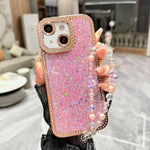 Custodia per telefono in TPU con paillettes glitterate effetto diamante e catena a bracciale, For iPhone 15 Pro Max, For iPhone 15 Pro, For iPhone 15 Plus, For iPhone 15