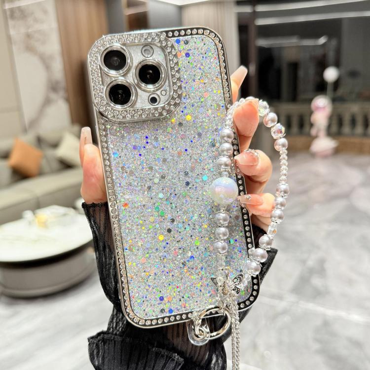 Custodia per telefono in TPU con paillettes glitterate effetto diamante e catena a bracciale, For iPhone 14 Plus, For iPhone 14, For iPhone 14 Pro, For iPhone 14 Pro Max