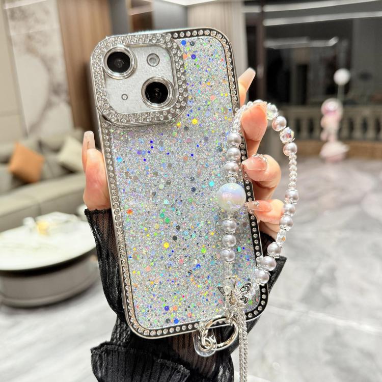 Custodia per telefono in TPU con paillettes glitterate effetto diamante e catena a bracciale, For iPhone 14 Plus, For iPhone 14, For iPhone 14 Pro, For iPhone 14 Pro Max