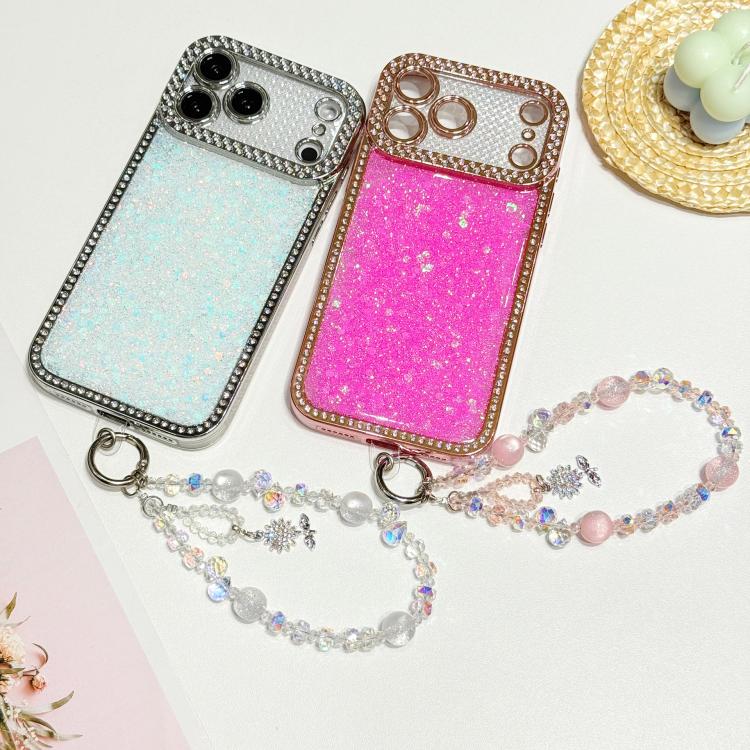Custodia per telefono in TPU con paillettes glitterate effetto diamante e catena a bracciale, For iPhone 16 Pro Max, For iPhone 16 Pro, For iPhone 16 Plus, For iPhone 16