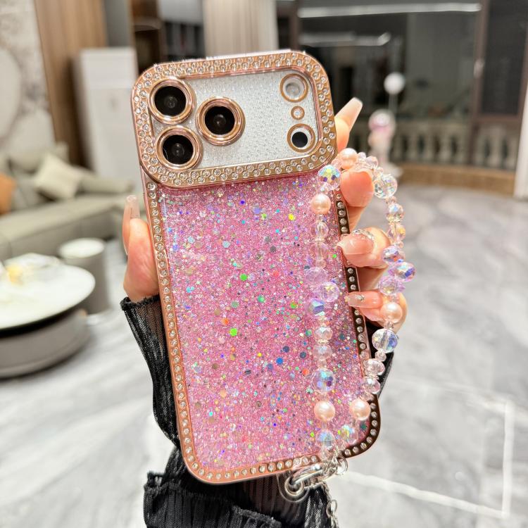Custodia per telefono in TPU con paillettes glitterate effetto diamante e catena a bracciale, For iPhone 17 Pro Max, For iPhone 17 Pro