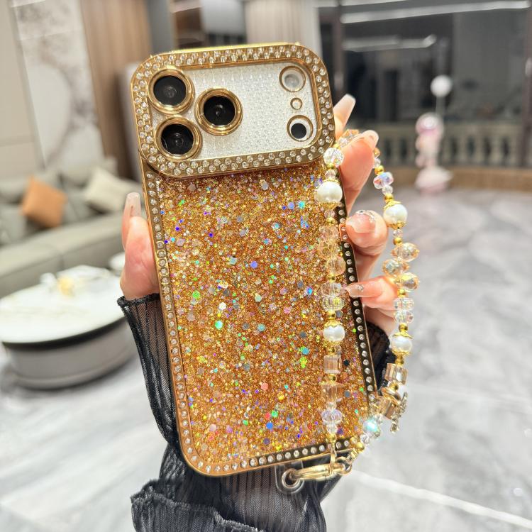 Custodia per telefono in TPU con paillettes glitterate effetto diamante e catena a bracciale, For iPhone 17 Pro Max, For iPhone 17 Pro