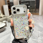Custodia per telefono in TPU con paillettes glitterate effetto diamante e catena a bracciale, For iPhone 17 Pro Max, For iPhone 17 Pro