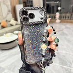 Custodia per telefono in TPU con paillettes glitterate effetto diamante e catena a bracciale, For iPhone 17 Pro Max, For iPhone 17 Pro