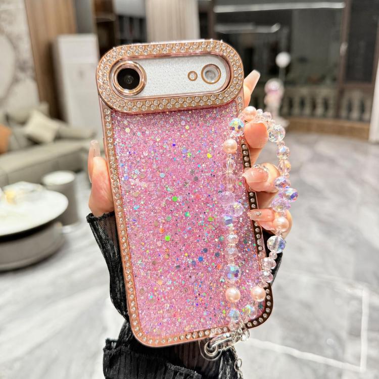 Custodia per telefono in TPU con paillettes glitterate effetto diamante e catena a bracciale, For iPhone 17, For iPhone  Air