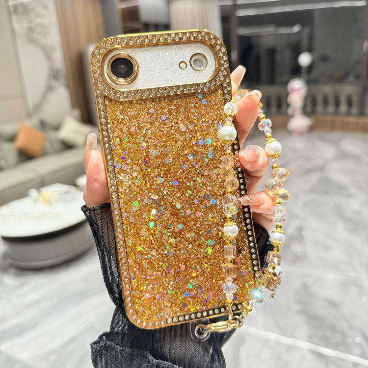 Custodia per telefono in TPU con paillettes glitterate effetto diamante e catena a bracciale, For iPhone 17, For iPhone  Air