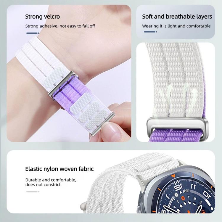 Cinturino per orologio con chiusura in metallo, in nylon traspirante a doppia maglia, effetto nuvola, con passante in nylon., For Samsung Galaxy Watch Ultra 47mm / Ultra 2025