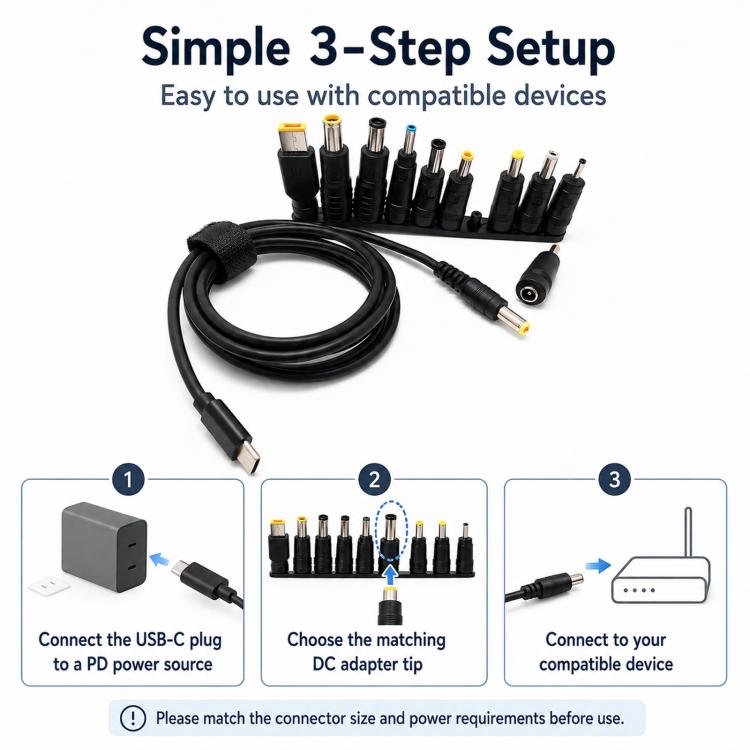 Cavo USB-C a DC 10 adattatori ricarica rapida PD 1,5 m