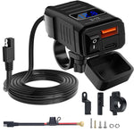 Adattatore caricabatterie da manubrio per moto con display LED di tensione e 12 porte USB-A e Type-C.