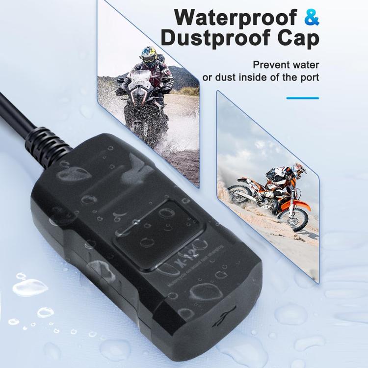 Adattatore caricabatterie da manubrio per moto con display LED di tensione e 12 porte USB-A e Type-C.