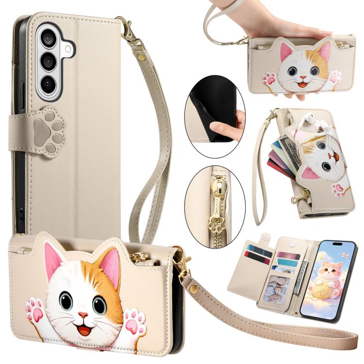 Portafoglio a forma di gatto con cerniera, custodia per telefono in ecopelle con cinturino, For Galaxy S26+ 5G, For Galaxy S26 Ultra 5G, For Galaxy S26 5G, For Galaxy A37 5G