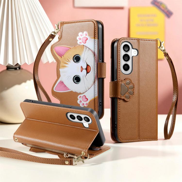 Portafoglio a forma di gatto con cerniera, custodia per telefono in ecopelle con cinturino, For Galaxy S26+ 5G, For Galaxy S26 Ultra 5G, For Galaxy S26 5G, For Galaxy A37 5G