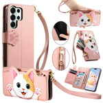 Portafoglio a forma di gatto con cerniera, custodia per telefono in ecopelle con cinturino, For Galaxy S26+ 5G, For Galaxy S26 Ultra 5G, For Galaxy S26 5G, For Galaxy A37 5G