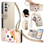 Portafoglio a forma di gatto con cerniera, custodia per telefono in ecopelle con cinturino, For Galaxy A36 5G, For Galaxy S25 / S24 5G, For Galaxy S25+ / S24+ 5G, For Galaxy S25 Ultra 5G