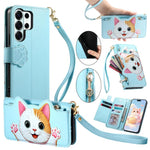 Portafoglio a forma di gatto con cerniera, custodia per telefono in ecopelle con cinturino, For Galaxy A36 5G, For Galaxy S25 / S24 5G, For Galaxy S25+ / S24+ 5G, For Galaxy S25 Ultra 5G