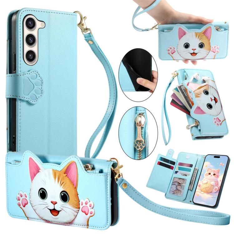 Portafoglio a forma di gatto con cerniera, custodia per telefono in ecopelle con cinturino, For Galaxy S23 Ultra 5G, For Galaxy S23+ 5G, For Galaxy S23 5G, For Galaxy S20 FE
