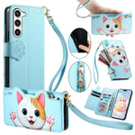 Portafoglio a forma di gatto con cerniera, custodia per telefono in ecopelle con cinturino, For Galaxy S23 Ultra 5G, For Galaxy S23+ 5G, For Galaxy S23 5G, For Galaxy S20 FE