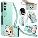 Portafoglio a forma di gatto con cerniera, custodia per telefono in ecopelle con cinturino, For Galaxy S23 Ultra 5G, For Galaxy S23+ 5G, For Galaxy S23 5G, For Galaxy S20 FE