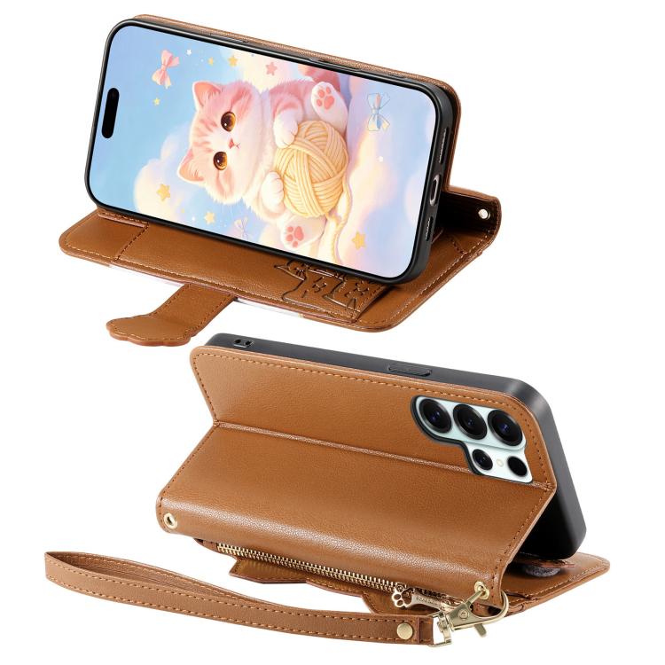 Portafoglio a forma di gatto con cerniera, custodia per telefono in ecopelle con cinturino, For Galaxy S23 Ultra 5G, For Galaxy S23+ 5G, For Galaxy S23 5G, For Galaxy S20 FE