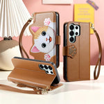 Portafoglio a forma di gatto con cerniera, custodia per telefono in ecopelle con cinturino, For Galaxy S23 Ultra 5G, For Galaxy S23+ 5G, For Galaxy S23 5G, For Galaxy S20 FE