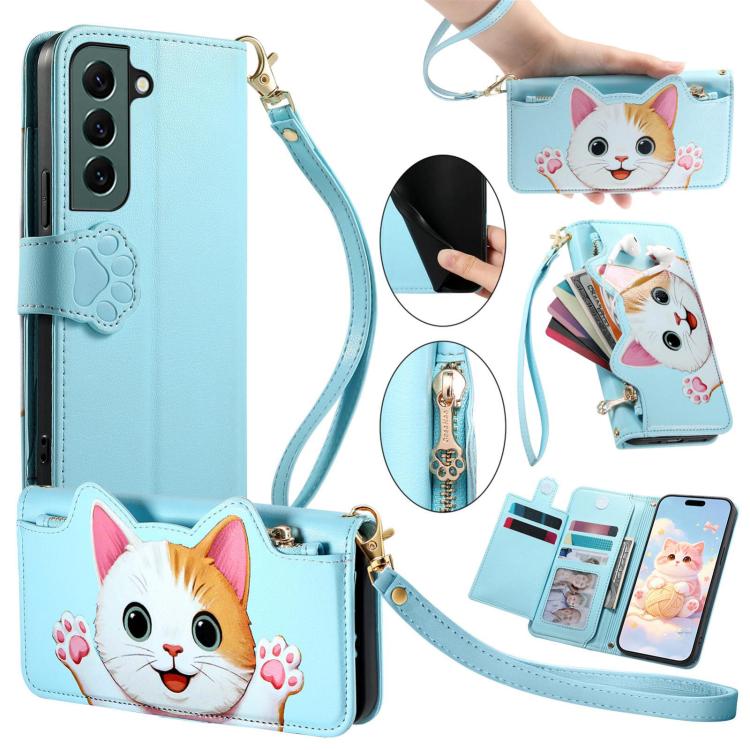 Portafoglio a forma di gatto con cerniera, custodia per telefono in ecopelle con cinturino, For Galaxy S22 5G, For Galaxy A41, For Galaxy S21 FE 5G, For Galaxy A72 5G