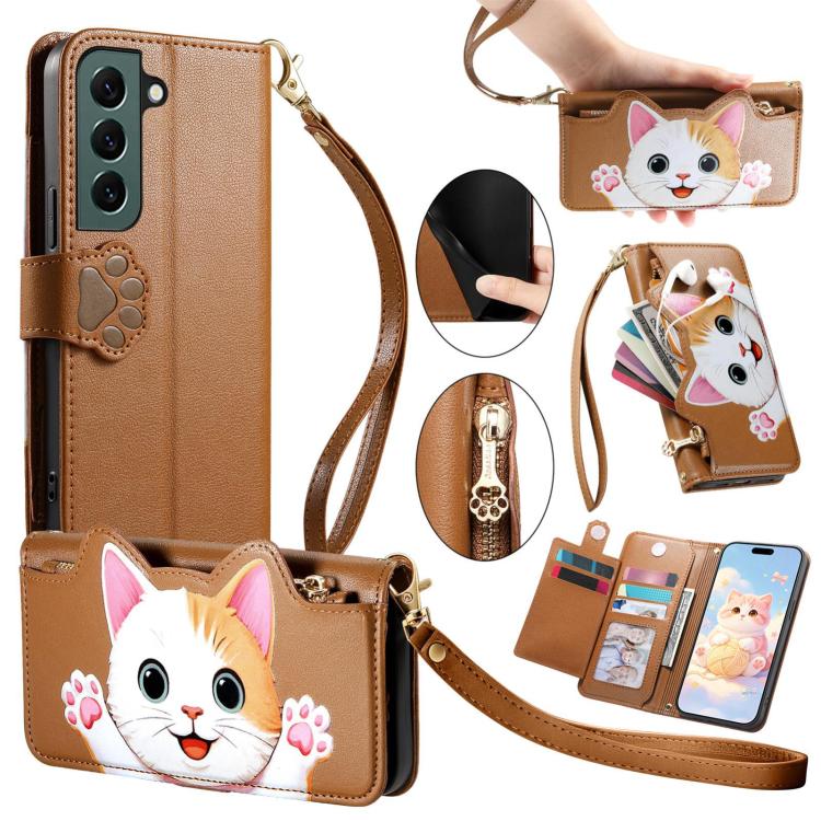 Portafoglio a forma di gatto con cerniera, custodia per telefono in ecopelle con cinturino, For Galaxy A53 5G, For Galaxy A33 5G, For Galaxy S22 Ultra 5G, For Galaxy S22+ 5G