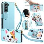 Portafoglio a forma di gatto con cerniera, custodia per telefono in ecopelle con cinturino, For Galaxy A53 5G, For Galaxy A33 5G, For Galaxy S22 Ultra 5G, For Galaxy S22+ 5G