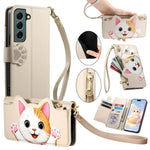Portafoglio a forma di gatto con cerniera, custodia per telefono in ecopelle con cinturino, For Galaxy A53 5G, For Galaxy A33 5G, For Galaxy S22 Ultra 5G, For Galaxy S22+ 5G