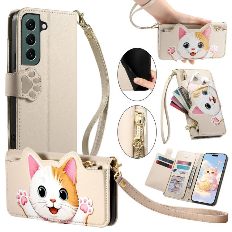 Portafoglio a forma di gatto con cerniera, custodia per telefono in ecopelle con cinturino, For Galaxy A52 5G, For Galaxy S21 5G, For Galaxy S21+5G, For Galaxy S21 Ultra 5G