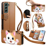Portafoglio a forma di gatto con cerniera, custodia per telefono in ecopelle con cinturino, For Galaxy A52 5G, For Galaxy S21 5G, For Galaxy S21+5G, For Galaxy S21 Ultra 5G