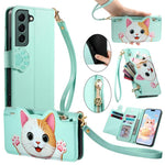 Portafoglio a forma di gatto con cerniera, custodia per telefono in ecopelle con cinturino, For Galaxy A52 5G, For Galaxy S21 5G, For Galaxy S21+5G, For Galaxy S21 Ultra 5G