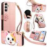 Portafoglio a forma di gatto con cerniera, custodia per telefono in ecopelle con cinturino, For Galaxy A16 5G, For Galaxy S24 FE 5G, For Galaxy M15 5G, For Galaxy A15 4G /  5G
