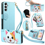 Portafoglio a forma di gatto con cerniera, custodia per telefono in ecopelle con cinturino, For Galaxy A16 5G, For Galaxy S24 FE 5G, For Galaxy M15 5G, For Galaxy A15 4G /  5G