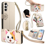 Portafoglio a forma di gatto con cerniera, custodia per telefono in ecopelle con cinturino, For Galaxy A17 5G, For Galaxy A06, For Galaxy A56 5G, For Galaxy A26 5G