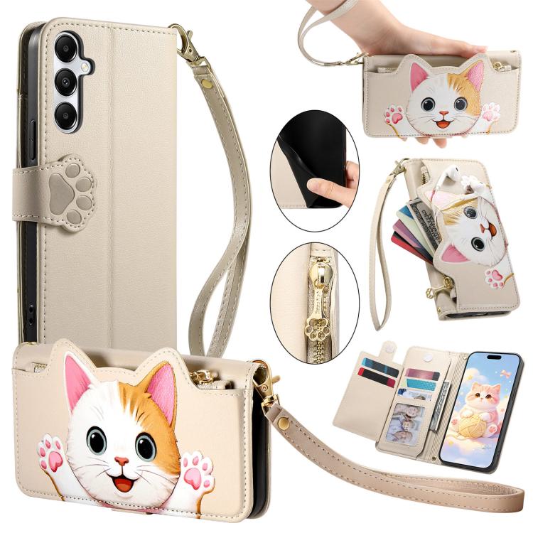 Portafoglio a forma di gatto con cerniera, custodia per telefono in ecopelle con cinturino, For Galaxy A17 5G, For Galaxy A06, For Galaxy A56 5G, For Galaxy A26 5G