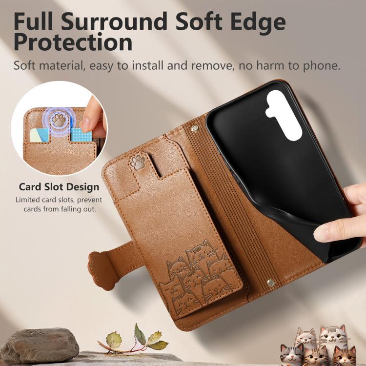 Portafoglio a forma di gatto con cerniera, custodia per telefono in ecopelle con cinturino, For Galaxy A36 5G, For Galaxy S25 / S24 5G, For Galaxy S25+ / S24+ 5G, For Galaxy S25 Ultra 5G
