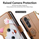 Portafoglio a forma di gatto con cerniera, custodia per telefono in ecopelle con cinturino, For Galaxy A36 5G, For Galaxy S25 / S24 5G, For Galaxy S25+ / S24+ 5G, For Galaxy S25 Ultra 5G